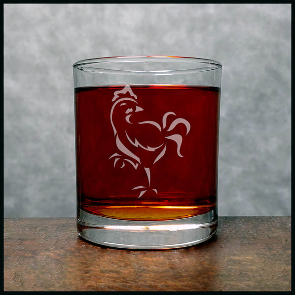 Rooster Whisky Glass - Copyright Hues in Glass