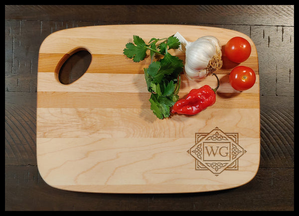 Celtic Monogram 8 Charcuterie Maple Cutting Board - Copyright Hues in Glass