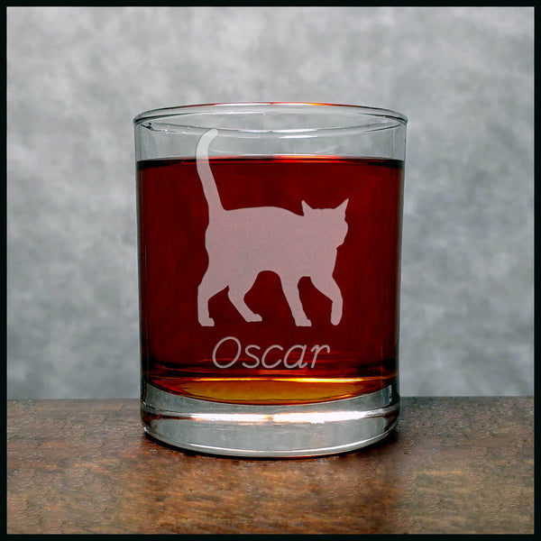 Personalization Strolling Cat Whisky Glass - Copyright Hues in Glass
