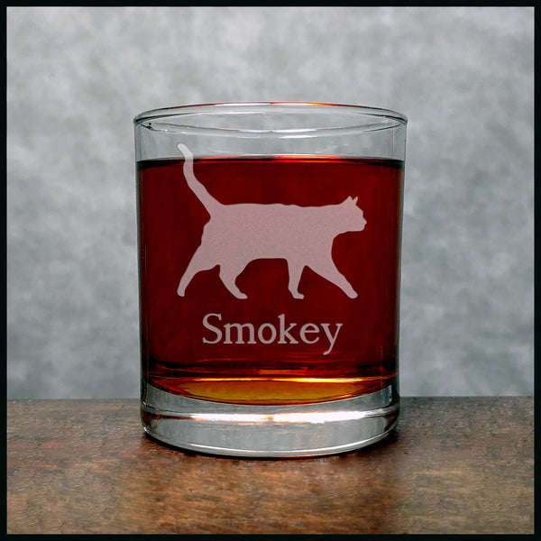 Personalized Curious Cat Personalized Whisky Glass - Copyright Hues in Glass