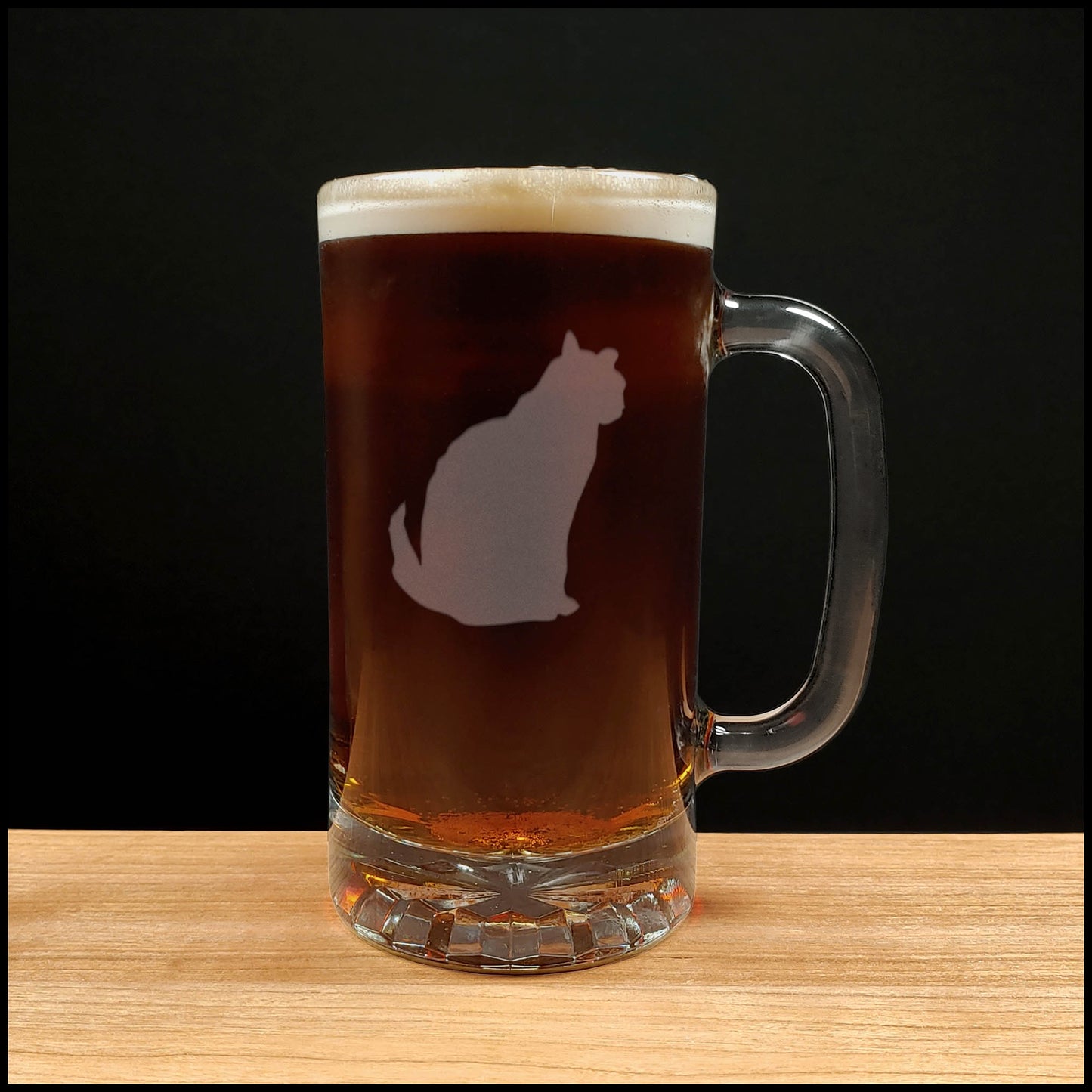 Cat Beer Mug with Dark Beer - Design 6 - Copyright Hues in Glass