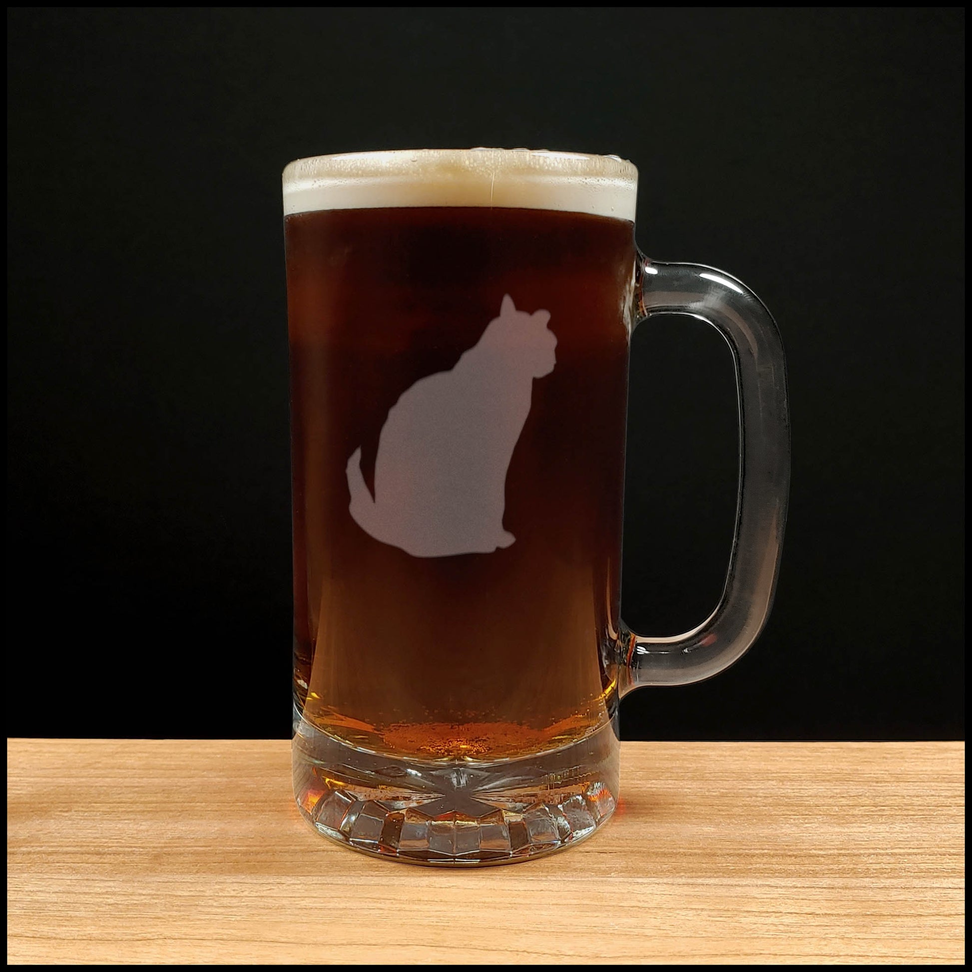 Cat Beer Mug with Dark Beer - Design 6 - Copyright Hues in Glass