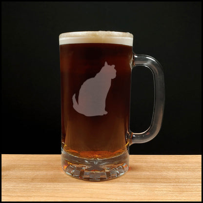 Cat Beer Mug with Dark Beer - Design 6 - Copyright Hues in Glass