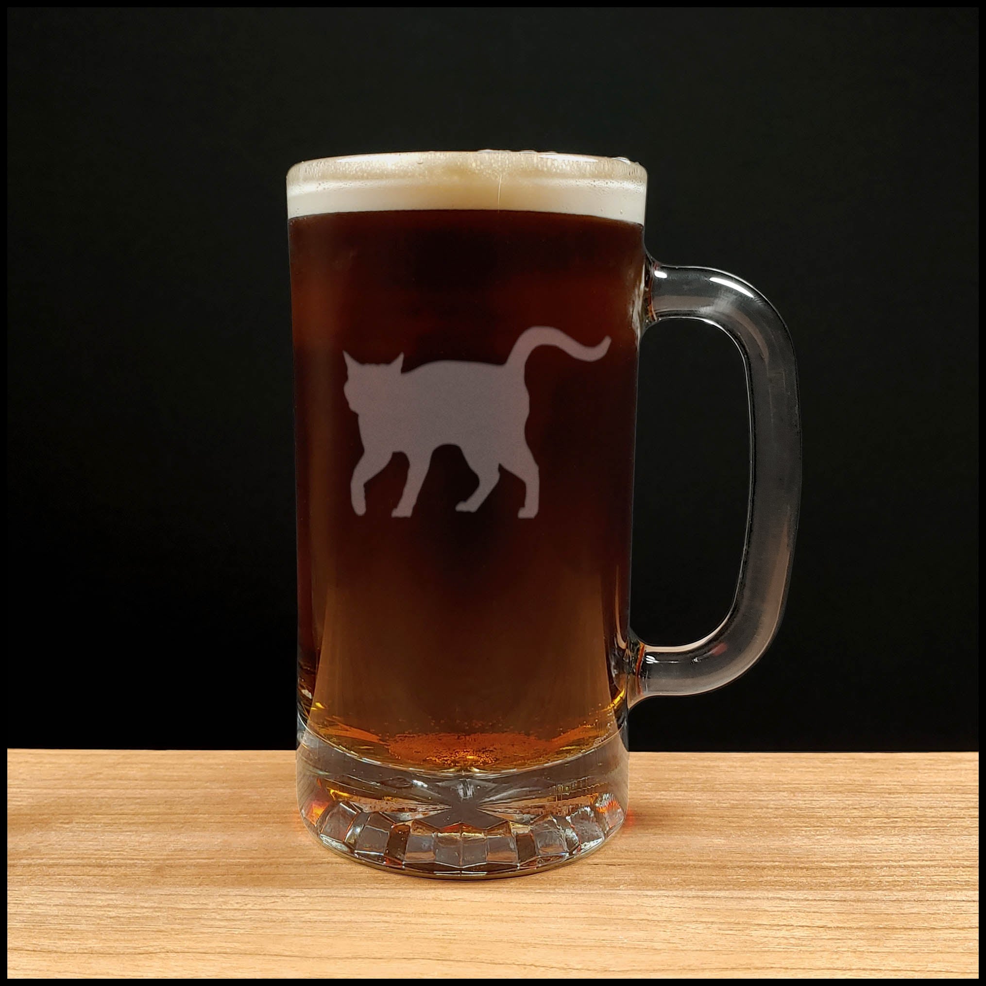 Cat Beer Mug with Dark Beer - Design 8 - Copyright Hues in Glass