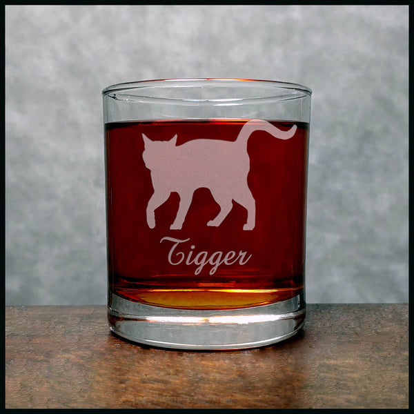 Personalized Cat Whisky Glass - Design 8 - Copyright Hues in Glass