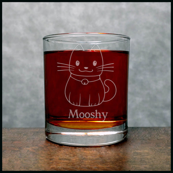Personalized Cute Cat Whisky Glass - Copyright Hues in Glass
