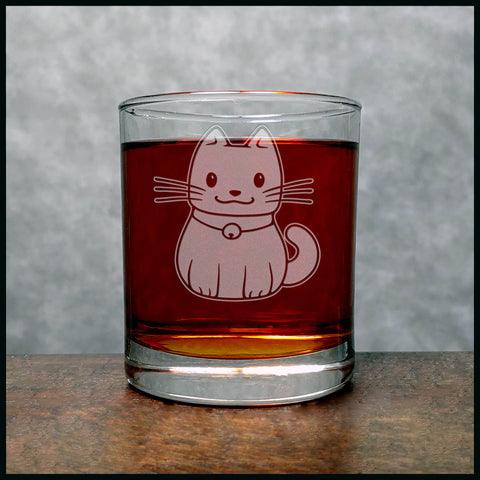 Cute Cat Whisky Glass - Design 3- Copyright Hues in Glass