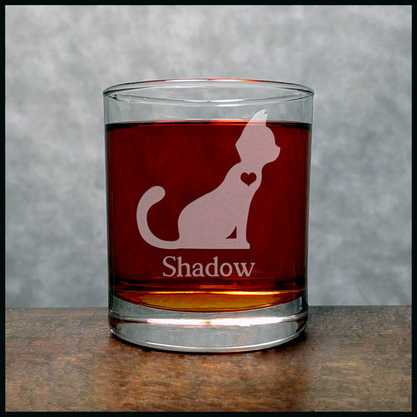 Personalized Cat with Heart Whisky Glass - Copyright Hues in Glass