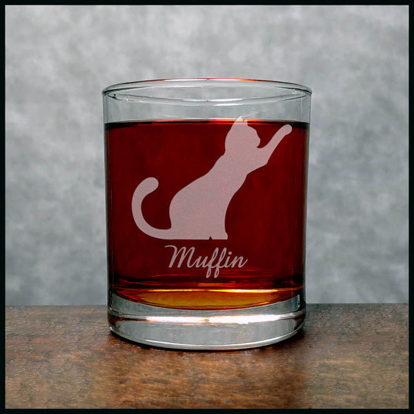 Personalized Playing Cat Whisky Glass - Copyright Hues in Glass