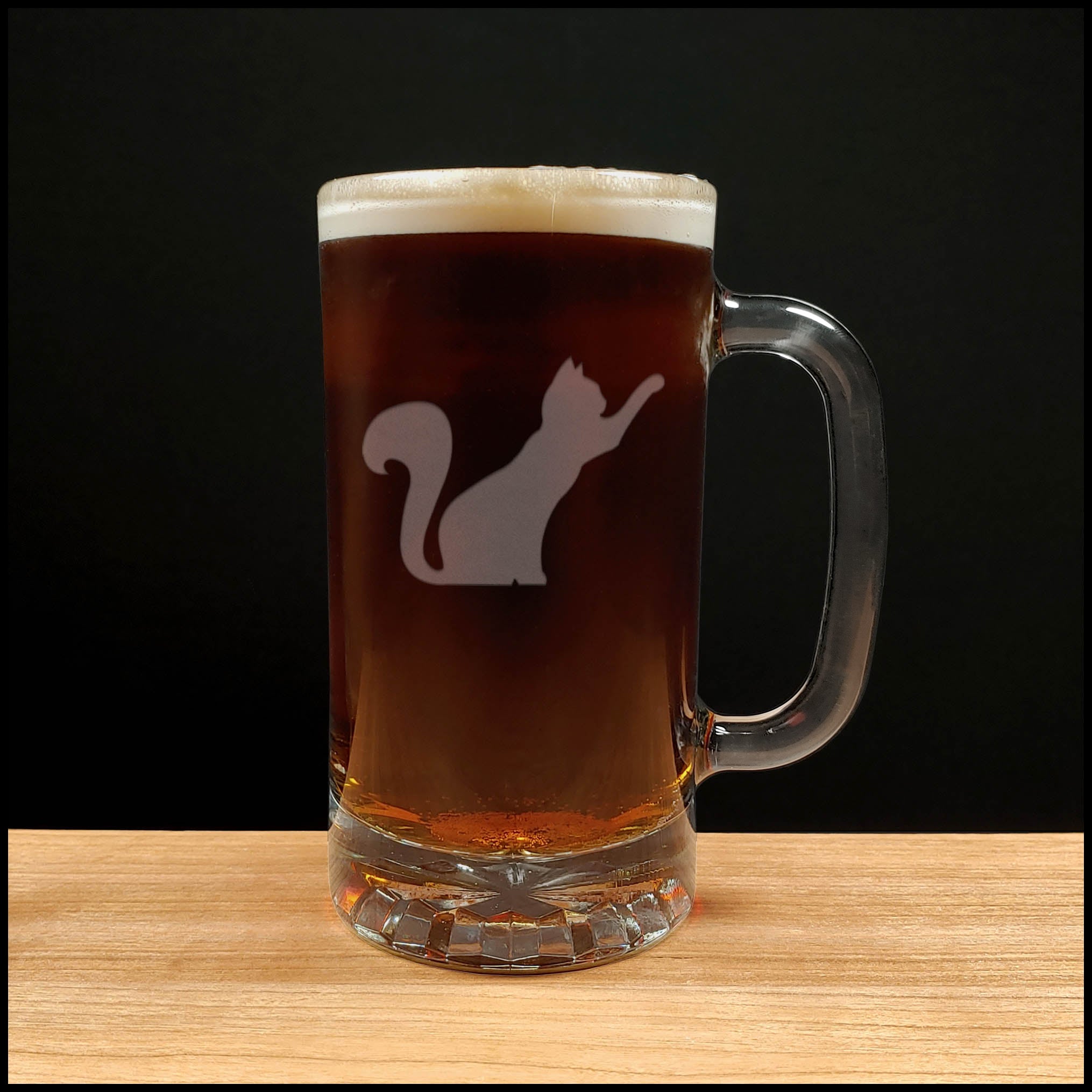 Playing Cat Beer Mug with Dark Beer - Copyright Hues in Glass