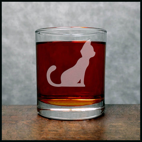 Sitting Cat Personalized Whisky Glass - Design 5 - Copyright Hues in Glass
