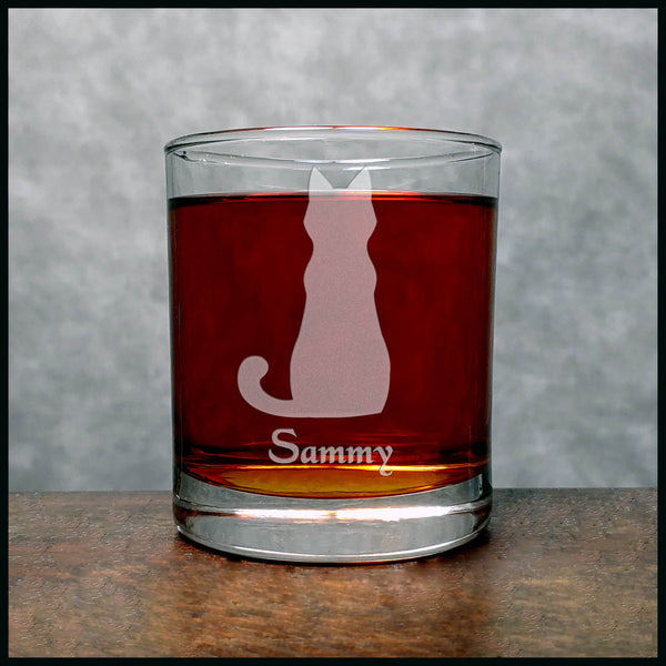 Personalized Sitting Cat Personalized Whisky Glass - Design 6 - Copyright Hues in Glass