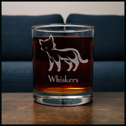 Personalization Standing Cat Whisky Glass - Copyright Hues in Glass