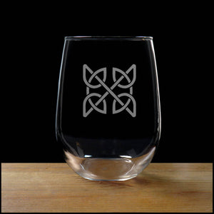 Celtic Engraved Stemless Wine Glass - Design 3 - Copyright Hues in Glass