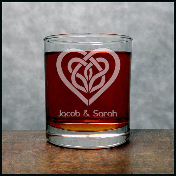 Personalized Celtic Heart Whisky Glass - Copyright Hues in Glass