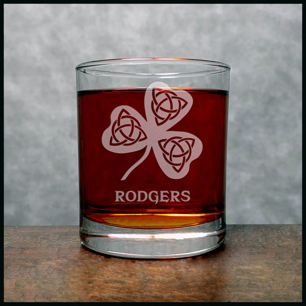 Personalized Celtic Shamrock Whisky Glass - Copyright Hues in Glass