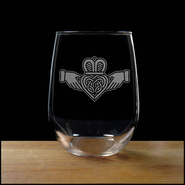 Celtic Claddagh Stemless Wine Glass - Copyright Hues in Glass