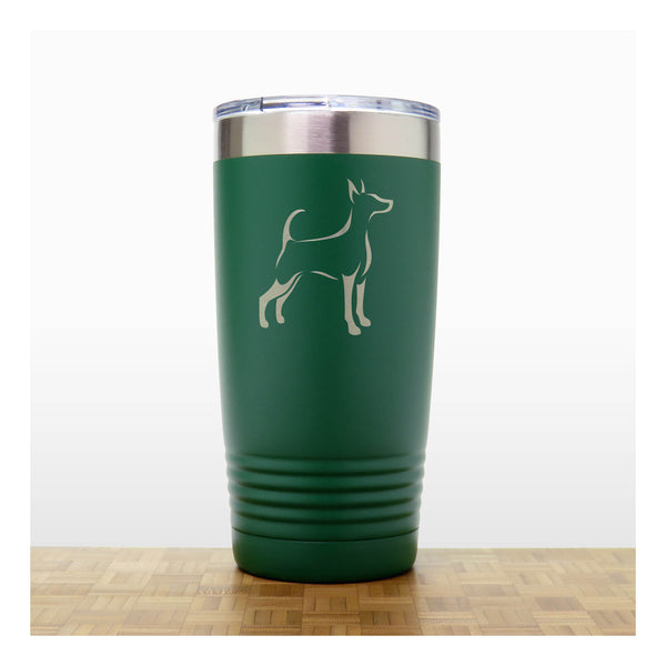 Green- Long Tailed, Uncropped Ears  Doberman  20 oz Insulated Tumbler - Design 4 - Copyright Hues in Glass