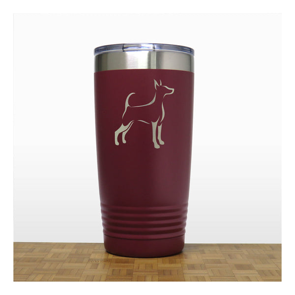 Maroon- Long Tailed, Uncropped Ears  Doberman  20 oz Insulated Tumbler - Design 4 - Copyright Hues in Glass