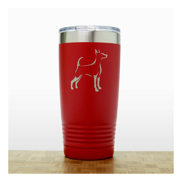 Red - Long Tailed, Uncropped Ears  Doberman  20 oz Insulated Tumbler - Design 4 - Copyright Hues in Glass