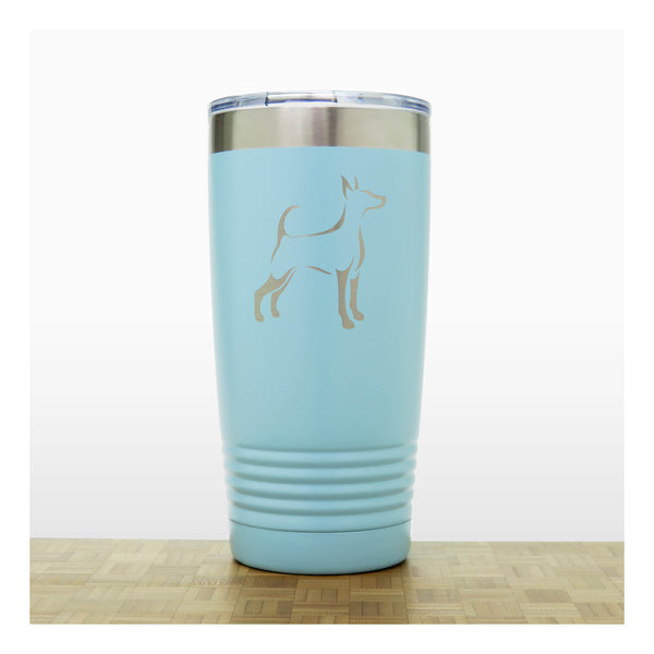 Teal - Long Tailed, Uncropped Ears Doberman 20 oz Insulated Tumbler - Design 4 - Copyright Hues in Glass