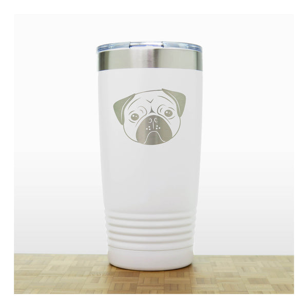 White - Pug Face 20 oz Insulated Tumbler - Copyright Hues in Glass