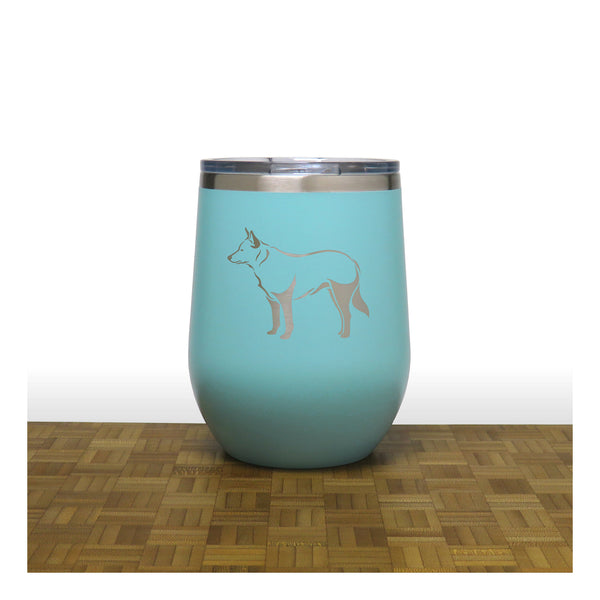 Teal - Blue Heeler PC 12oz STEMLESS WINE - Copyright Hues in Glass
