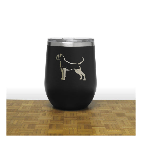 Black  - Boxer Dog PC 12oz STEMLESS WINE - Copyright Hues in Glass