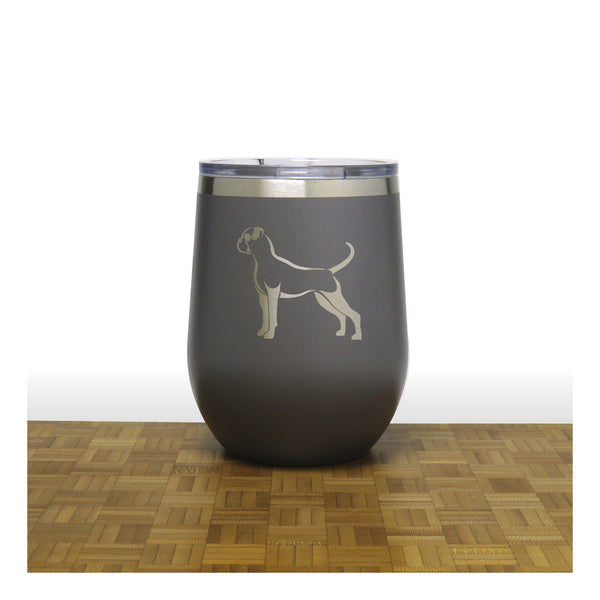 Grey - Boxer Dog PC 12oz STEMLESS WINE - Copyright Hues in Glass