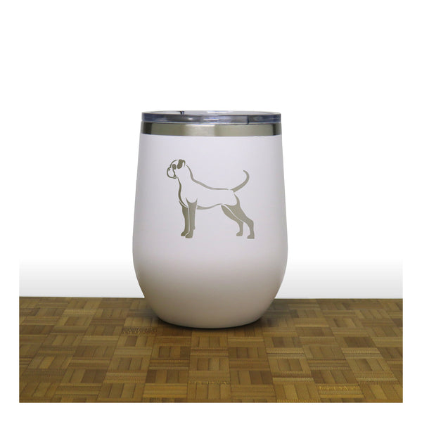 White - Boxer Dog PC 12oz STEMLESS WINE - Copyright Hues in Glass