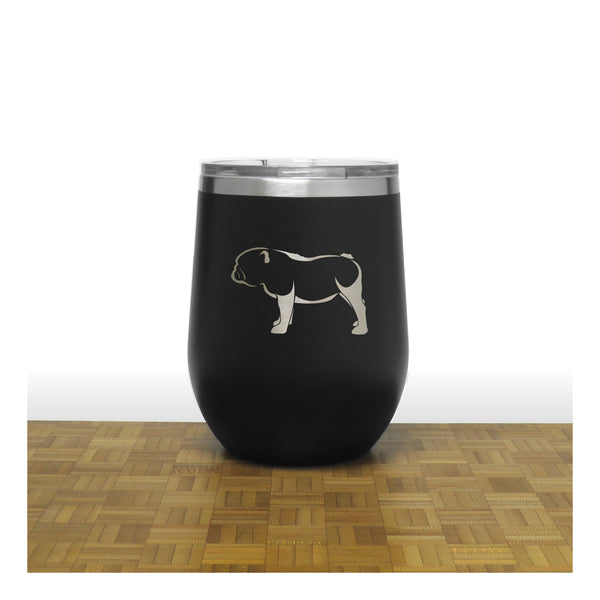 Black - Bulldog Design 2 PC 12oz STEMLESS WINE - Copyright Hues in Glass