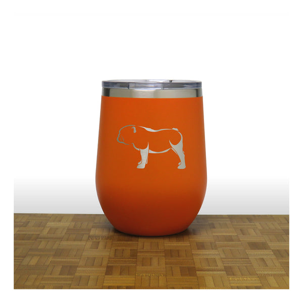 Orange - Bulldog Design 2 PC 12oz STEMLESS WINE - Copyright Hues in Glass