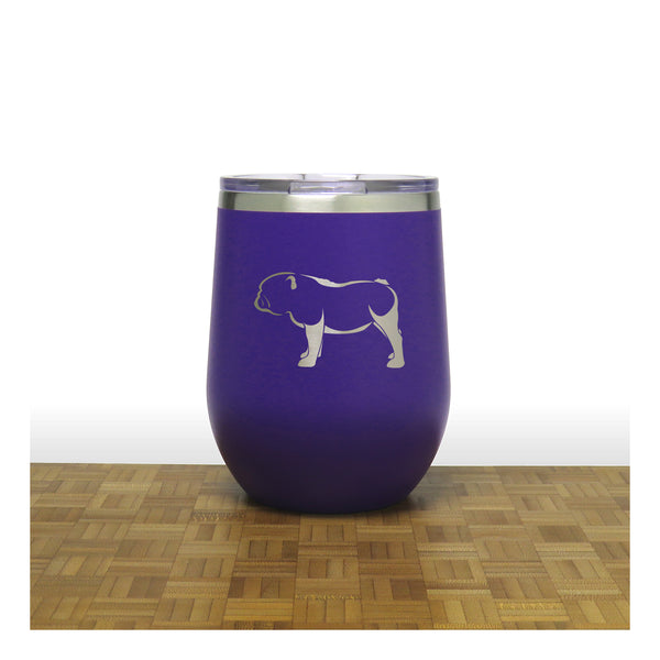 Purple - Bulldog Design 2 PC 12oz STEMLESS WINE - Copyright Hues in Glass
