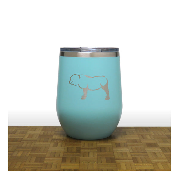 Teal - Bulldog Design 2 PC 12oz STEMLESS WINE - Copyright Hues in Glass