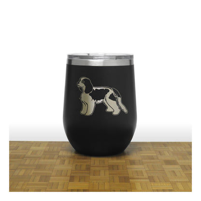 Black - Cavalier King Charles Spaniel PC 12oz STEMLESS WINE - Copyright Hues in Glass