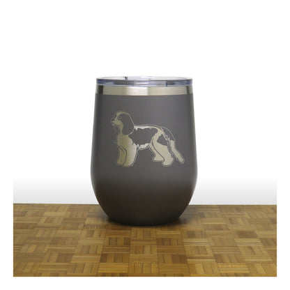 Grey - Cavalier King Charles Spaniel PC 12oz STEMLESS WINE - Copyright Hues in Glass