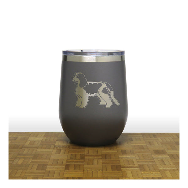 Grey - Cavalier King Charles Spaniel PC 12oz STEMLESS WINE - Copyright Hues in Glass