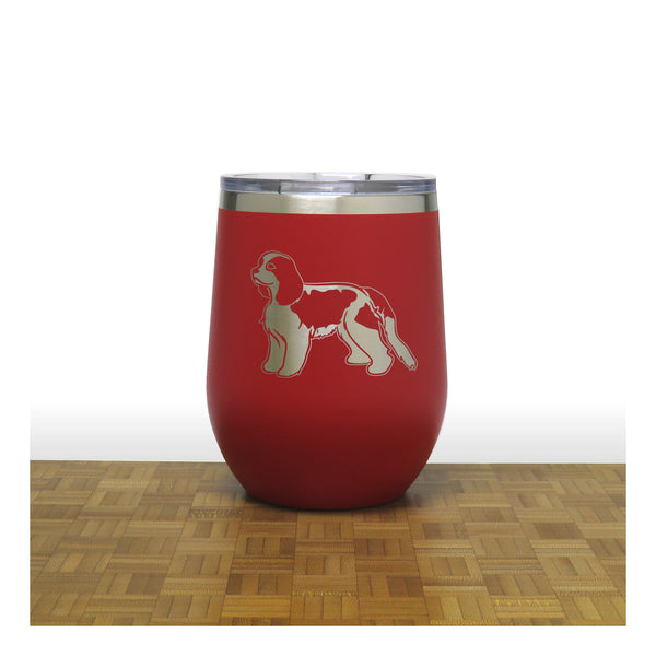 Red - Cavalier King Charles Spaniel PC 12oz STEMLESS WINE - Copyright Hues in Glass