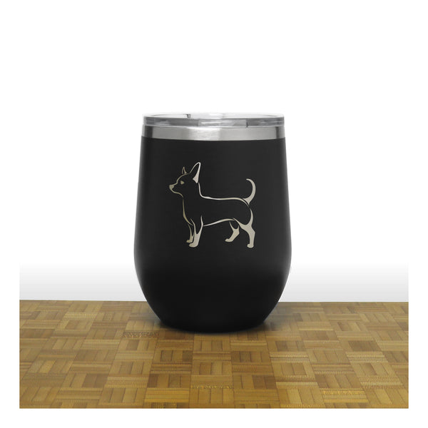 Black - Chihuahua PC 12oz STEMLESS WINE - Copyright Hues in Glass