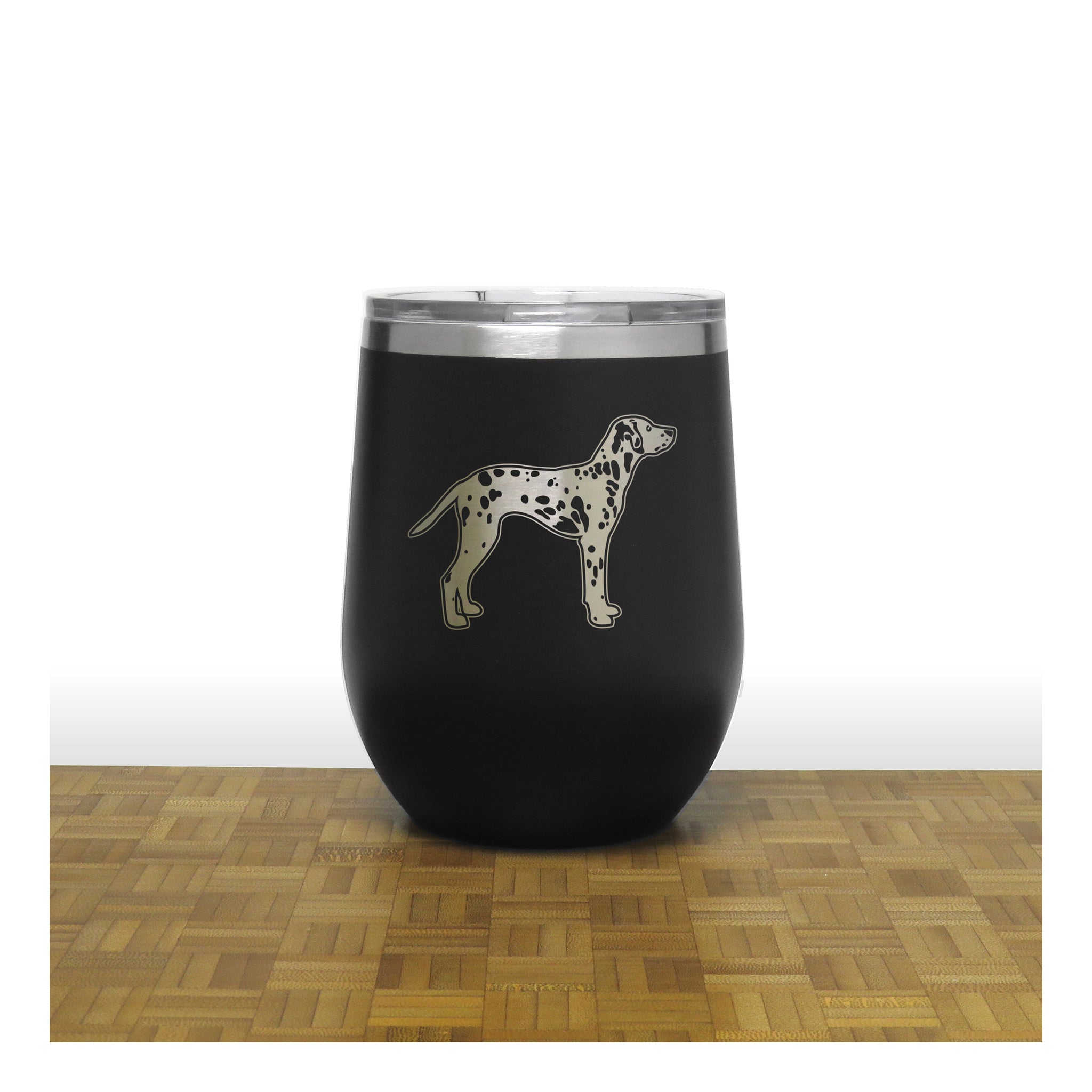 Black - Dalmation PC 12oz STEMLESS WINE - Copyright Hues in Glass