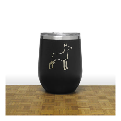 Black - Doberman Design 3 PC 12oz STEMLESS WINE - Copyright Hues in Glass
