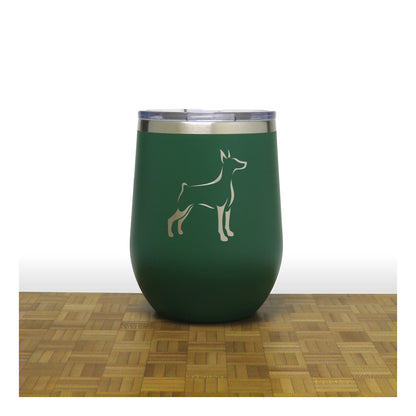 Green - Doberman Design 3 PC 12oz STEMLESS WINE - Copyright Hues in Glass