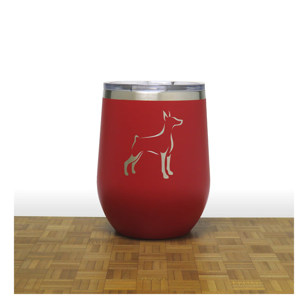 Red - Doberman Design 3 PC 12oz STEMLESS WINE - Copyright Hues in Glass