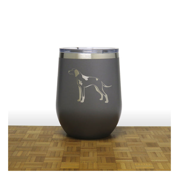 Grey - English Pointer Design 2 PC 12oz STEMLESS WINE - Copyright Hues in Glass