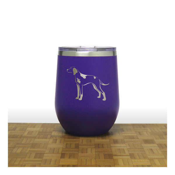 Purple - English Pointer Design 2 PC 12oz STEMLESS WINE - Copyright Hues in Glass