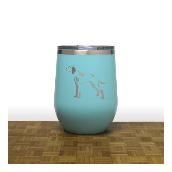 Teal - English Pointer Design 2 PC 12oz STEMLESS WINE - Copyright Hues in Glass