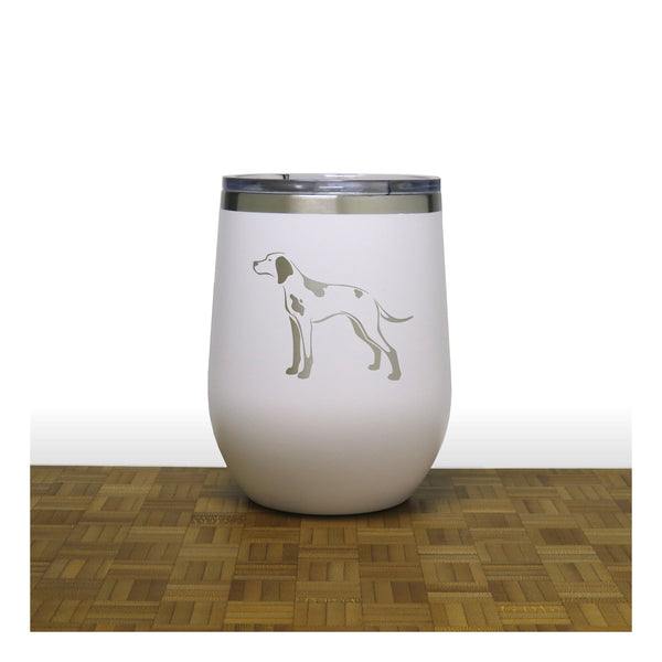 White - English Pointer Design 2 PC 12oz STEMLESS WINE - Copyright Hues in Glass