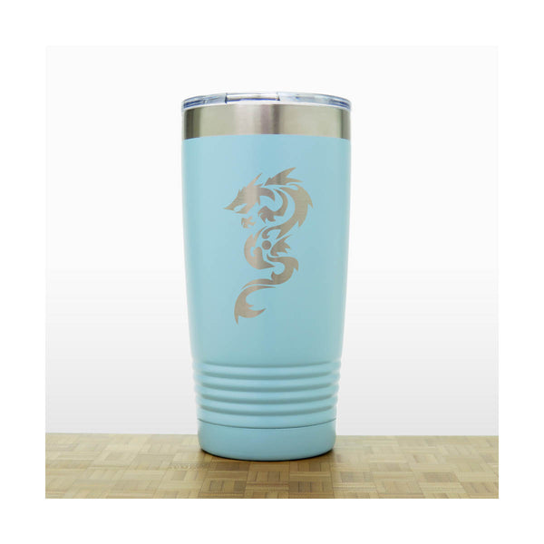 Teal - Dragon 20 oz Insulated Tumbler - Design 2 -Copyright Hues in Glass