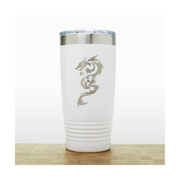White - Dragon 20 oz Insulated Tumbler - Design 2 -Copyright Hues in Glass