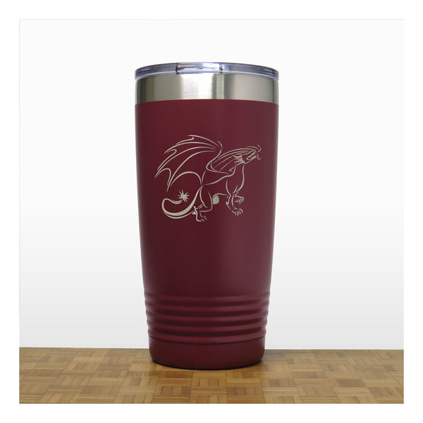 Maroon - Dragon 20 oz Insulated Tumbler - Design 3 - Copyright Hues in Glass